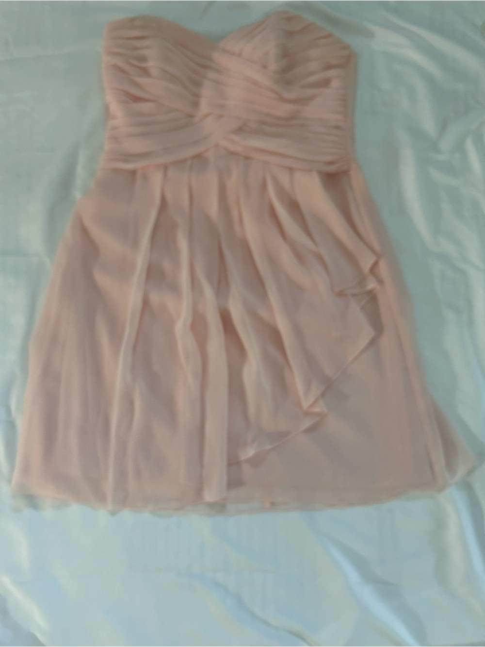 David's Bridal Strapless Sweetheart Chiffon Gown in Light Pink